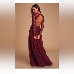 Lulus Awaken My Love Burgundy Long Sleeve Lace Maxi Dress